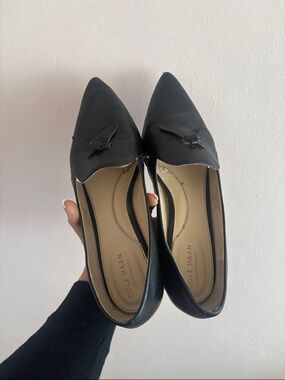 Cole Haan Black Pointed Toe Slip-On Flats with Knot Detail